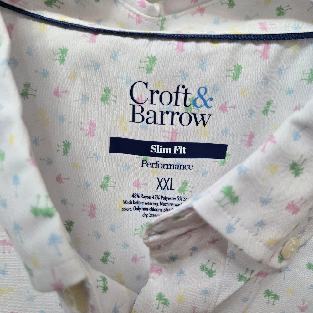 Croft & Barrow‎ Men's White and Green Patterned Short Sleeve Shirt - Picture 6 of 14